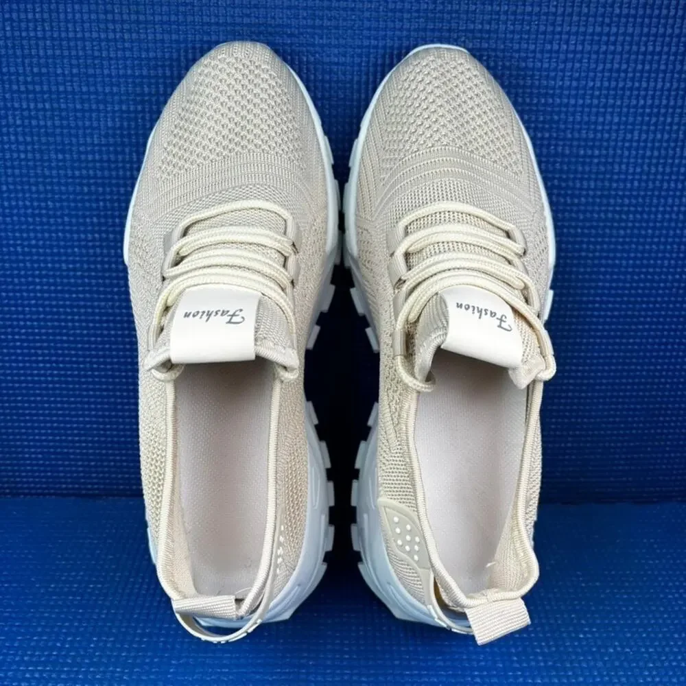 🔴 Fashion Women`s Size 11 Beige Slip-on Fashion Breathable Mesh Shoes